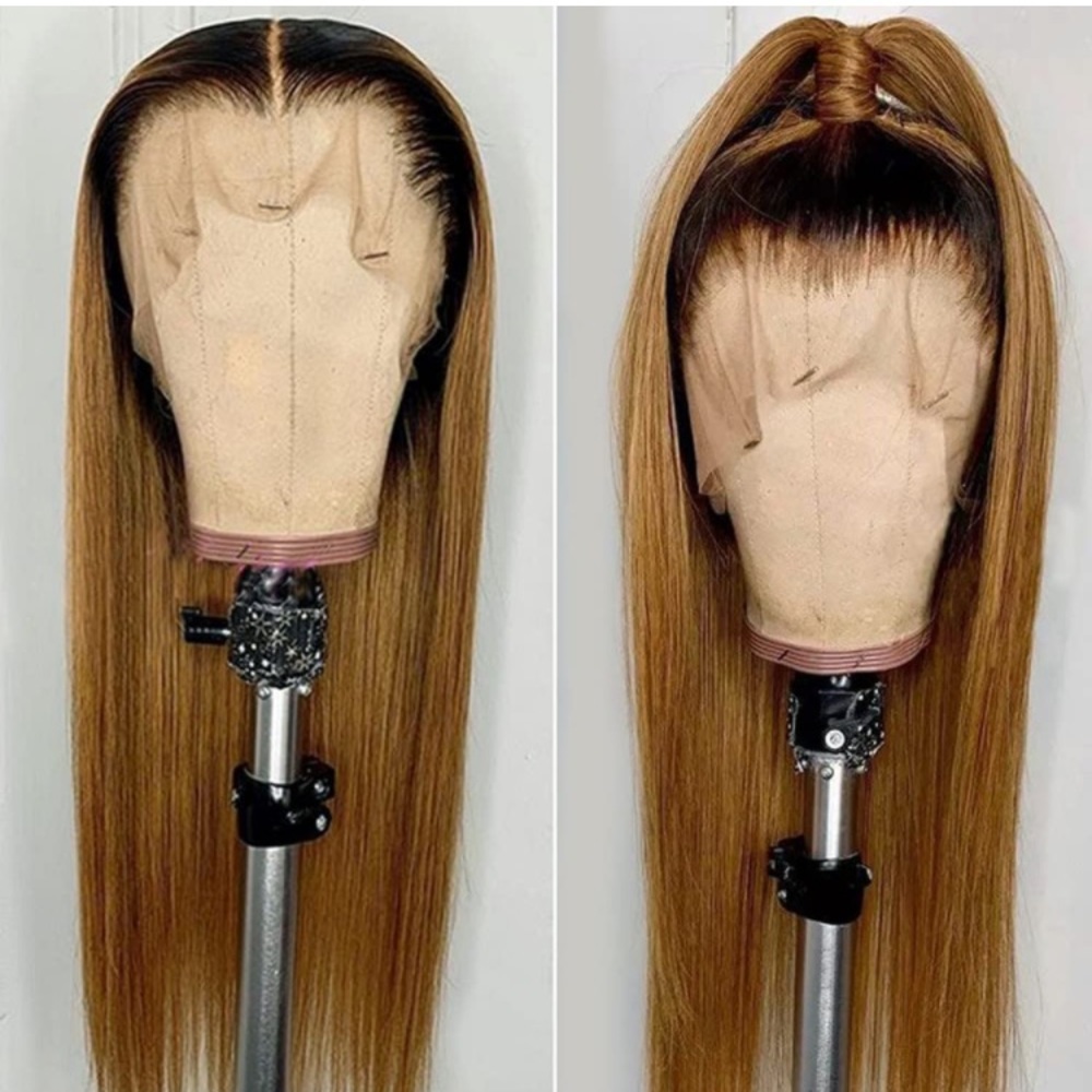 24inch Dark Root-Brown Straight Lace Front Wig